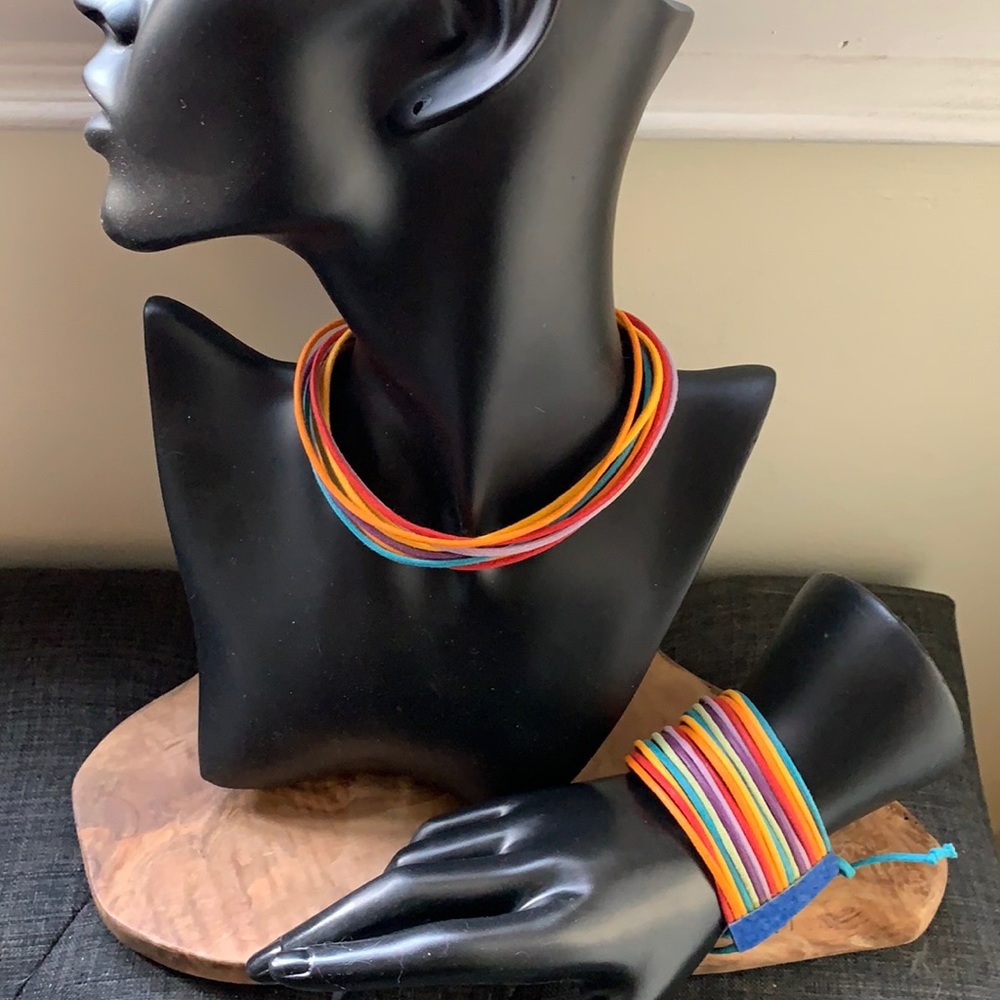 Handmade Rainbow Choker and Bracelet Set